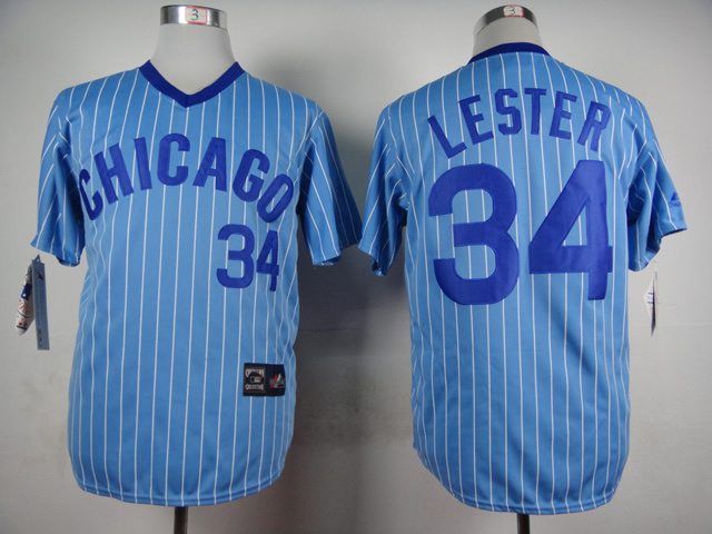 Men Chicago Cubs #34 Lester Blue Stripe Throwback MLB Jerseys->chicago cubs->MLB Jersey